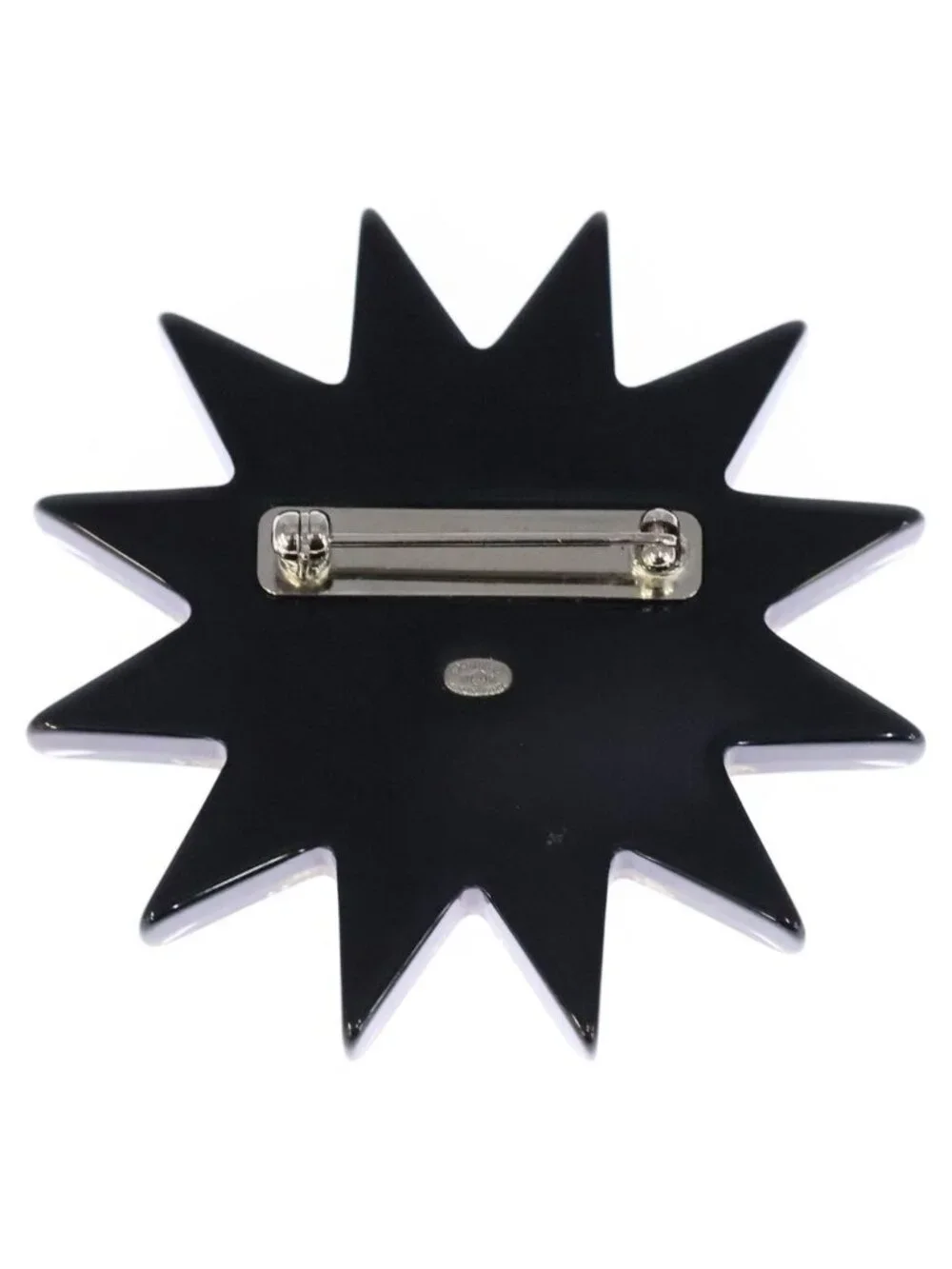 Chanel Sun Motif Rhinestone Brooch Pin Badge Black Yellow Resin Strass